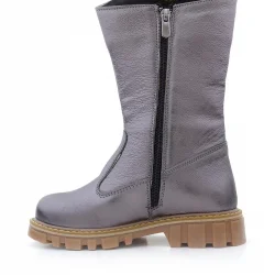 Rakerplus Hakiki Deri Platin Fermuarlı Uzun Kız Çocuk Çizme