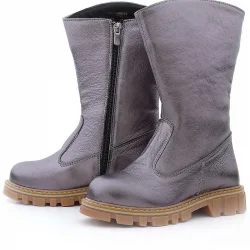 Rakerplus Hakiki Deri Platin Fermuarlı Uzun Kız Çocuk Çizme