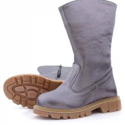 Rakerplus Hakiki Deri Platin Fermuarlı Uzun Kız Çocuk Çizme