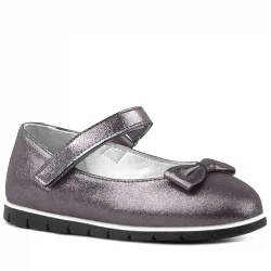 Rakerplus Hakiki Deri Platin Gri Cırtlı Kız Çocuk Babet Ayakkabı