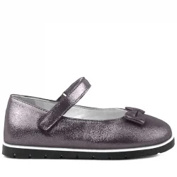 Rakerplus Hakiki Deri Platin Gri Cırtlı Kız Çocuk Babet Ayakkabı