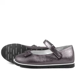 Rakerplus Hakiki Deri Platin Gri Cırtlı Kız Çocuk Babet Ayakkabı