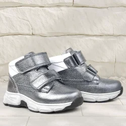 Rakerplus Hakiki Deri Platin Gri Cırtlı Kürklü Kız Çocuk Spor Bot