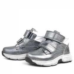 Rakerplus Hakiki Deri Platin Gri Cırtlı Kürklü Kız Çocuk Spor Bot