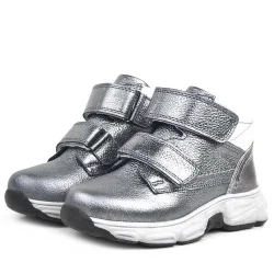 Rakerplus Hakiki Deri Platin Gri Cırtlı Kürklü Kız Çocuk Spor Bot