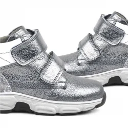 Rakerplus Hakiki Deri Platin Gri Cırtlı Kürklü Kız Çocuk Spor Bot