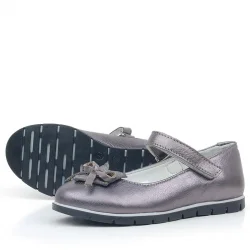 Rakerplus Hakiki Deri Platin Kurdele Detaylı Kız Çocuk Babet