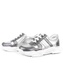 Rakerplus Hakiki Deri Platin Pembe Kalın Taban Kız Çocuk Sneakers Ayakkabı