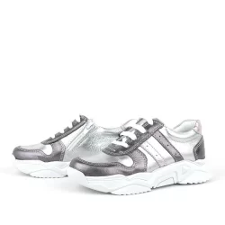 Rakerplus Hakiki Deri Platin Pembe Kalın Taban Kız Çocuk Sneakers Ayakkabı