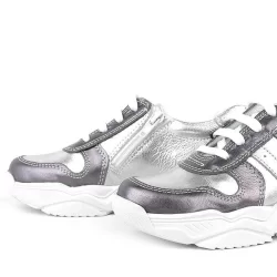 Rakerplus Hakiki Deri Platin Pembe Kalın Taban Kız Çocuk Sneakers Ayakkabı