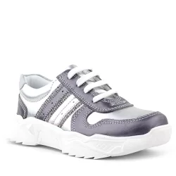 Rakerplus Hakiki Deri Platin Pembe Parlak Taşlı Kız Çocuk Sneakers Ayakkabı