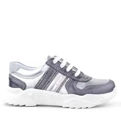 Rakerplus Hakiki Deri Platin Pembe Parlak Taşlı Kız Çocuk Sneakers Ayakkabı