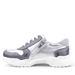 Rakerplus Hakiki Deri Platin Pembe Parlak Taşlı Kız Çocuk Sneakers Ayakkabı