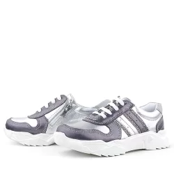Rakerplus Hakiki Deri Platin Pembe Parlak Taşlı Kız Çocuk Sneakers Ayakkabı