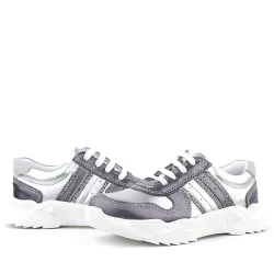 Rakerplus Hakiki Deri Platin Pembe Parlak Taşlı Kız Çocuk Sneakers Ayakkabı