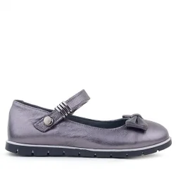 Rakerplus Hakiki Deri Platin Toka Detaylı Cırtlı Kız Çocuk Babet Ayakkabı