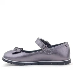 Rakerplus Hakiki Deri Platin Toka Detaylı Cırtlı Kız Çocuk Babet Ayakkabı