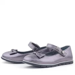 Rakerplus Hakiki Deri Platin Toka Detaylı Cırtlı Kız Çocuk Babet Ayakkabı