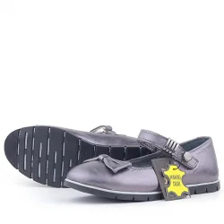 Rakerplus Hakiki Deri Platin Toka Detaylı Cırtlı Kız Çocuk Babet Ayakkabı