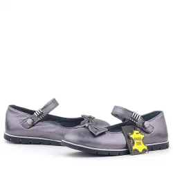 Rakerplus Hakiki Deri Platin Toka Detaylı Cırtlı Kız Çocuk Babet Ayakkabı