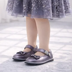 Rakerplus Hakiki Deri Platin Toka Detaylı Cırtlı Kız Çocuk Babet Ayakkabı