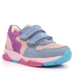 Rakerplus Hakiki Deri Pudra Mavi Fuşya Çocuk Sneakers Spor Ayakkabı