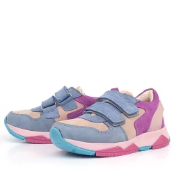 Rakerplus Hakiki Deri Pudra Mavi Fuşya Çocuk Sneakers Spor Ayakkabı