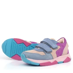 Rakerplus Hakiki Deri Pudra Mavi Fuşya Çocuk Sneakers Spor Ayakkabı