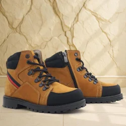 Rakerplus Hakiki Deri Sarı Bağcıklı Fermuarlı Çocuk Bot