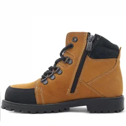 Rakerplus Hakiki Deri Sarı Bağcıklı Fermuarlı Çocuk Bot