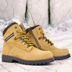 Rakerplus Hakiki Deri Sarı Kahve Bağcıklı Fermuarlı Çocuk Bot