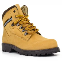 Rakerplus Hakiki Deri Sarı Kahve Bağcıklı Fermuarlı Çocuk Bot