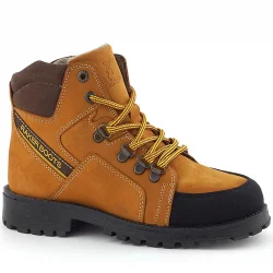 Rakerplus Hakiki Deri Sarı Kahve Bağcıklı Fermuarlı Çocuk Bot