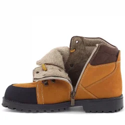 Rakerplus Hakiki Deri Sarı Kahve Bağcıklı Fermuarlı Çocuk Bot