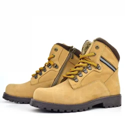 Rakerplus Hakiki Deri Sarı Kahve Bağcıklı Fermuarlı Çocuk Bot