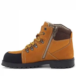 Rakerplus Hakiki Deri Sarı Kahve Bağcıklı Fermuarlı Çocuk Bot