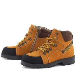 Rakerplus Hakiki Deri Sarı Kahve Bağcıklı Fermuarlı Çocuk Bot