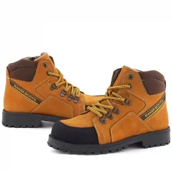 Rakerplus Hakiki Deri Sarı Kahve Bağcıklı Fermuarlı Çocuk Bot