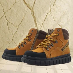 Rakerplus Hakiki Deri Sarı Kahverengi Fermuarlı Erkek Çocuk Bot