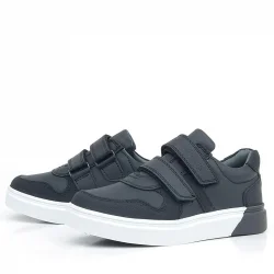 Rakerplus Hakiki Deri Siyah Beyaz Cırtlı Erkek Çocuk Sneaker