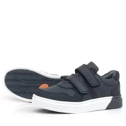 Rakerplus Hakiki Deri Siyah Beyaz Cırtlı Erkek Çocuk Sneaker