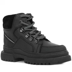 Rakerplus Hakiki Deri Siyah Cilt Fermuarlı Bağcıklı Çocuk Bot