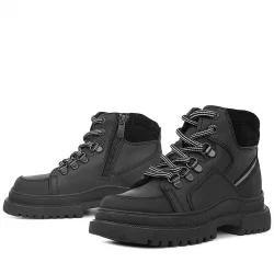 Rakerplus Hakiki Deri Siyah Cilt Fermuarlı Bağcıklı Çocuk Bot