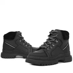 Rakerplus Hakiki Deri Siyah Cilt Fermuarlı Bağcıklı Çocuk Bot