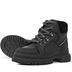 Rakerplus Hakiki Deri Siyah Cilt Fermuarlı Bağcıklı Çocuk Bot