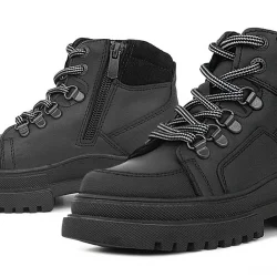 Rakerplus Hakiki Deri Siyah Cilt Fermuarlı Bağcıklı Çocuk Bot