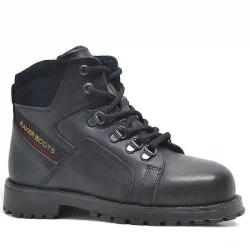 Rakerplus Hakiki Deri Siyah Cilt Fermuarlı Kürklü Çocuk Bot