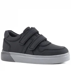 Rakerplus Hakiki Deri Siyah Cilt Gri Tabanlı Cırtlı Erkek Çocuk Sneaker