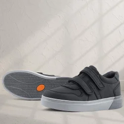 Rakerplus Hakiki Deri Siyah Cilt Gri Tabanlı Cırtlı Erkek Çocuk Sneaker