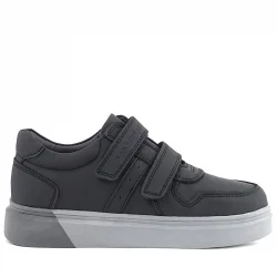 Rakerplus Hakiki Deri Siyah Cilt Gri Tabanlı Cırtlı Erkek Çocuk Sneaker